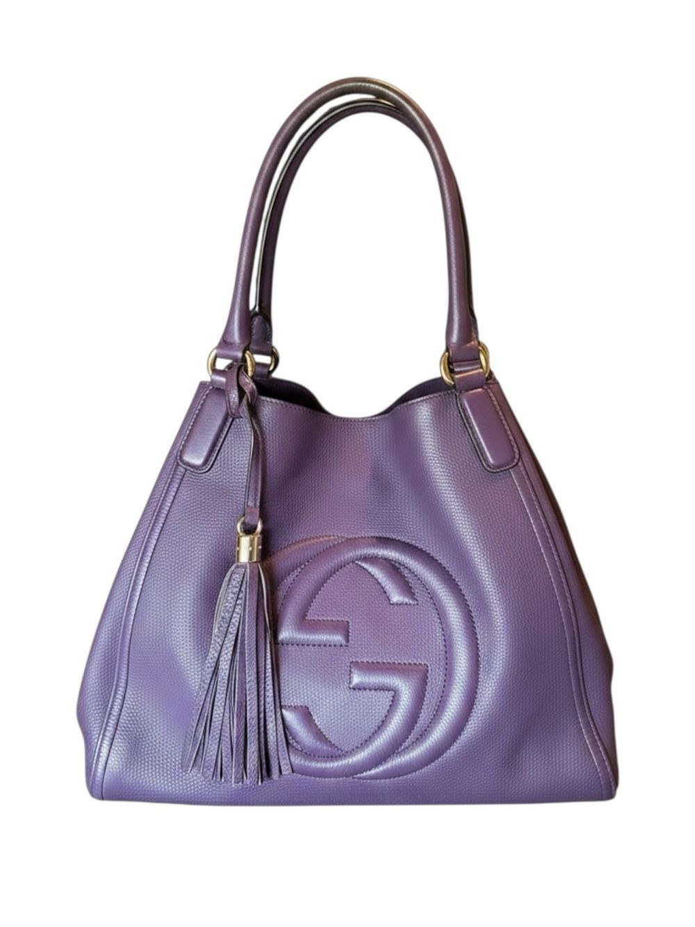 Gucci Purple Soho Leather Tassel Shoulder Bag with Double Handles